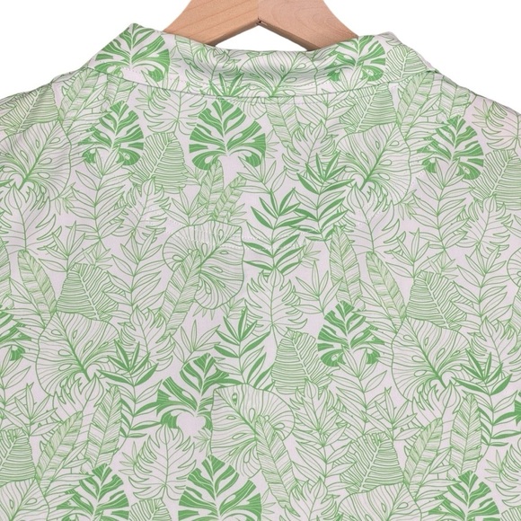 FN3P Polo Mens Large Geometric Print Bright Green Leaves Golf Polo Shirt Stretch - Picture 6 of 9